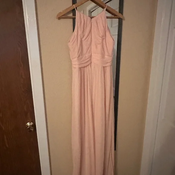 Elegant Reverie David’s Bridal Blush High-Neck Bridesmaid Dress, Size 2 - Picture 2 of 3
